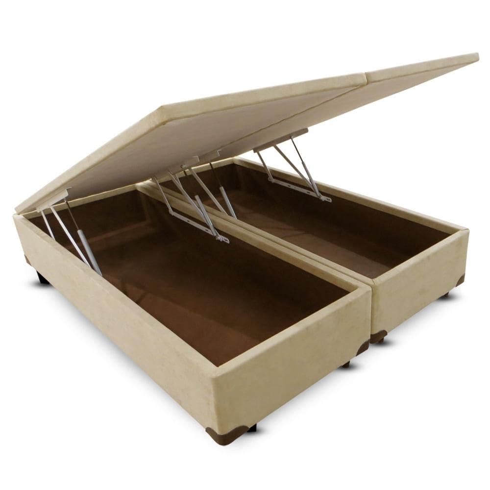Cama Box Baú QUEEN Bipartido Camurça Bege 158x198
