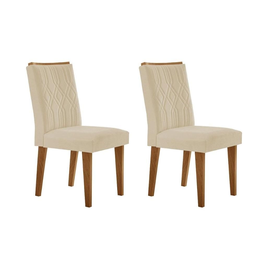 Cadeira Sala de Jantar Alegra Madeira Kit 2 Un Capuccino - Veludo Creme - Rufato