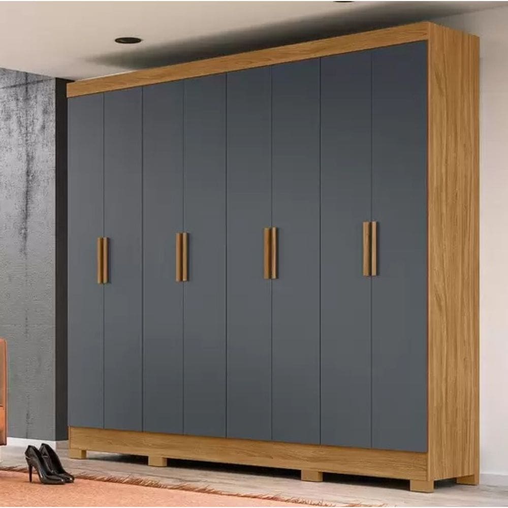 Guarda Roupa 8 Portas 4 gavetas Com Espelho 2,36m Moval Diplomata Freijo / Cinza