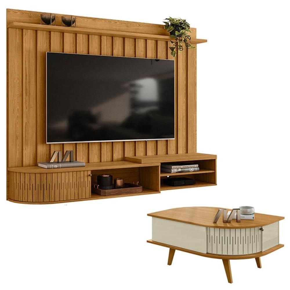 Estante Home Theater Suspenso Ímola com Mesa de Centro Indianápolis Cumaru Opala – Madetec