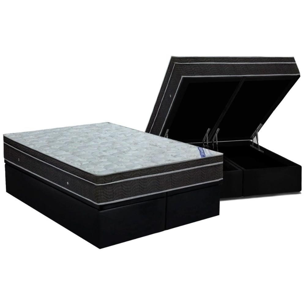Conjunto Box Baú King: Colchão Espuma Ortobom Nanolastic Light + Base CRC Suede Black(186x198)