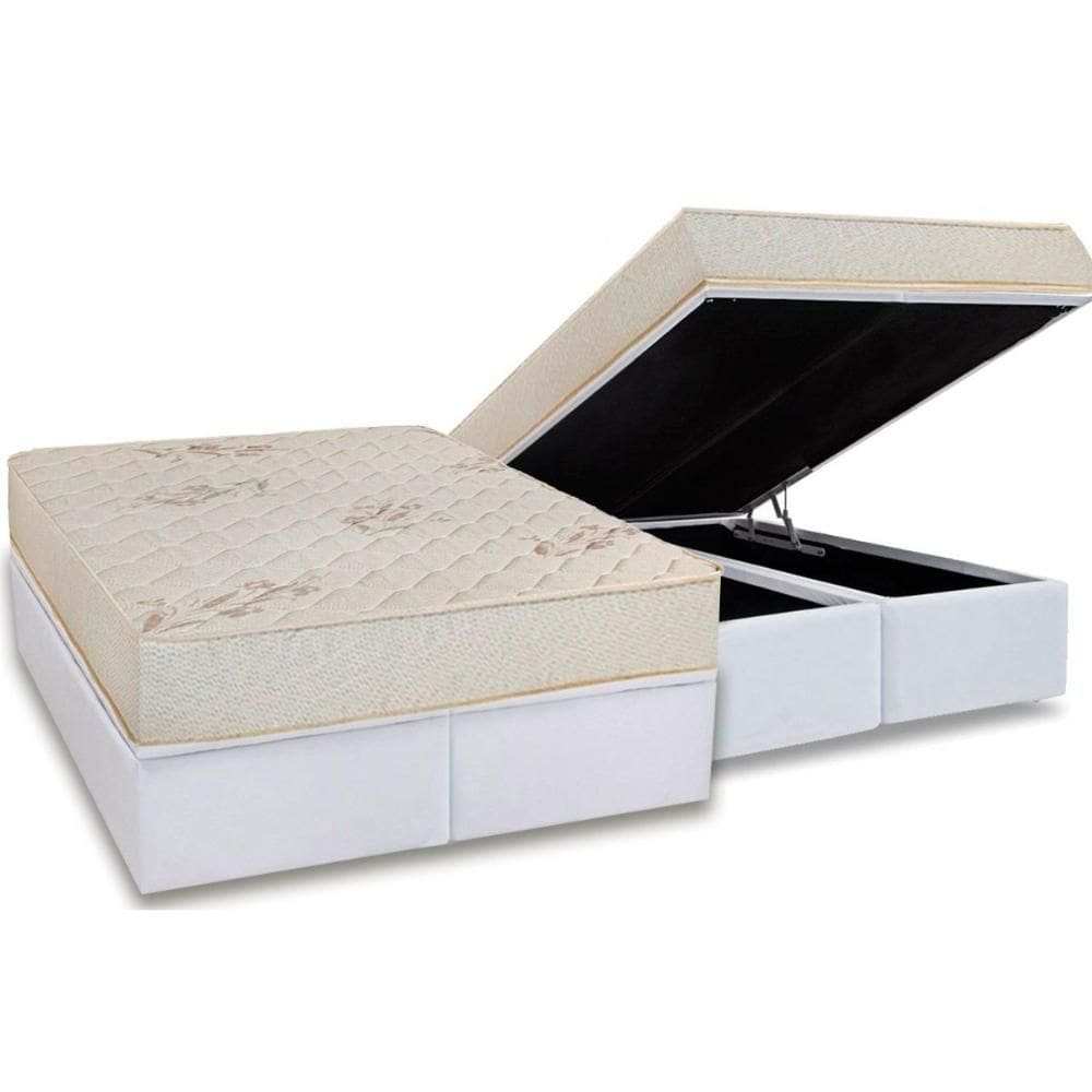 Conjunto Box Baú Queen: Colchão Espuma Luckspuma D45 Gran Luck Pró Saúde + Base CRC Courano White (158x198)