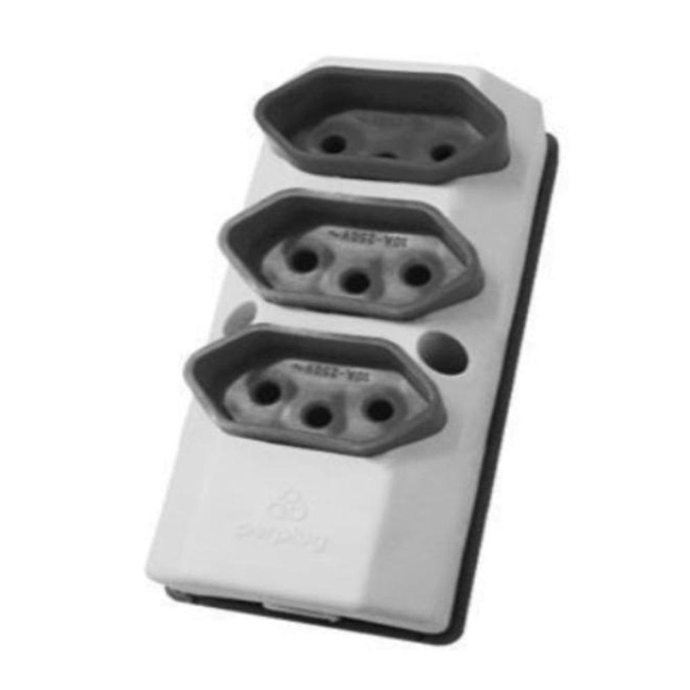 Tomada Tripla Fixa 2P + T 10A 250V Cinza Perlex