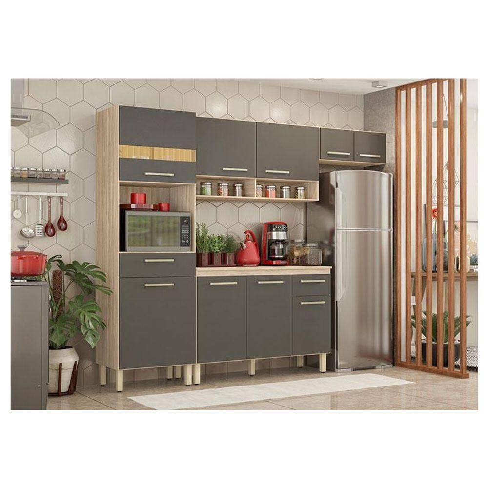 Cozinha Compacta Dama 4 Peças Avena Grafito - Demóbile