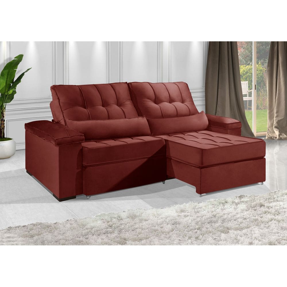 Sofá Retrátil e Reclinável 2.20m ESTILO ESTOFADOS - MOSCOU com SoftGel D33 Velusoft "Vermelho"