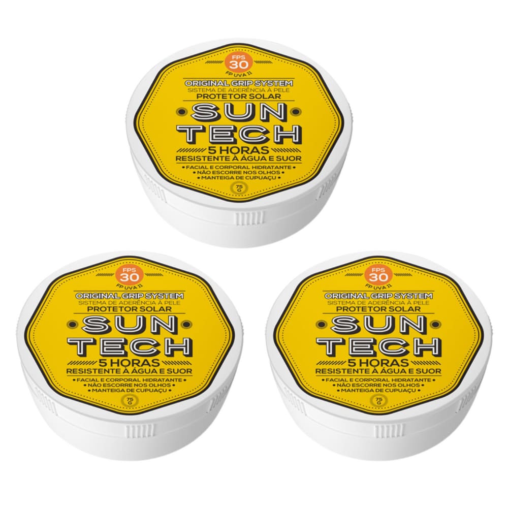 Protetor Solar Suntech Fps 30 75G Vegano Grip System Protege 5Hs 3Un