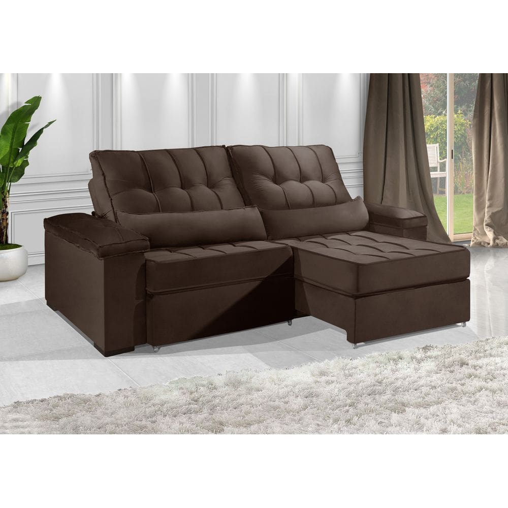 Sofá Retrátil e Reclinável 2.20m ESTILO ESTOFADOS - MOSCOU com SoftGel D33 Velusoft "Marrom"