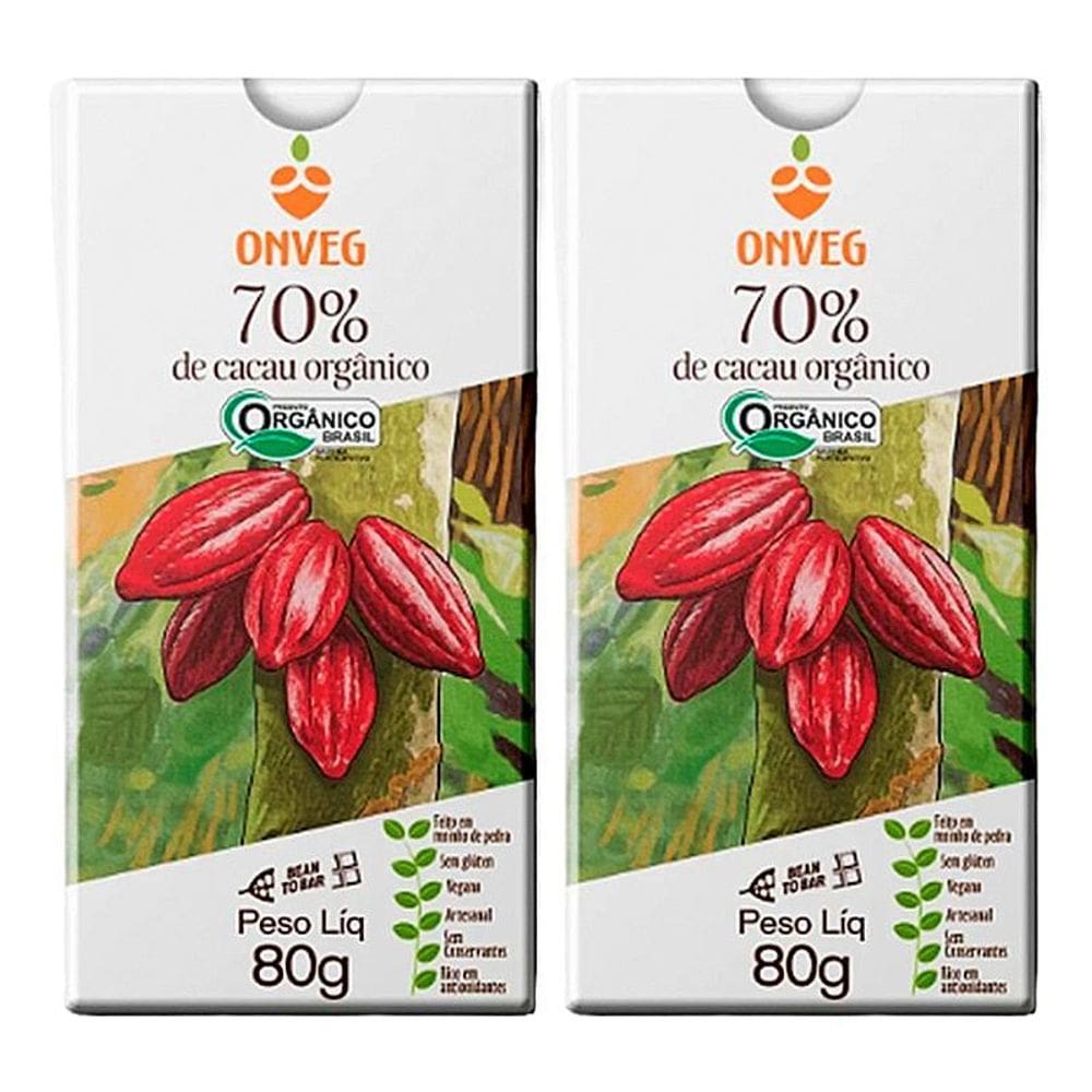 Kit 2X: Chocolate 70% Cacau Açúcar Demerara Orgânico Onveg