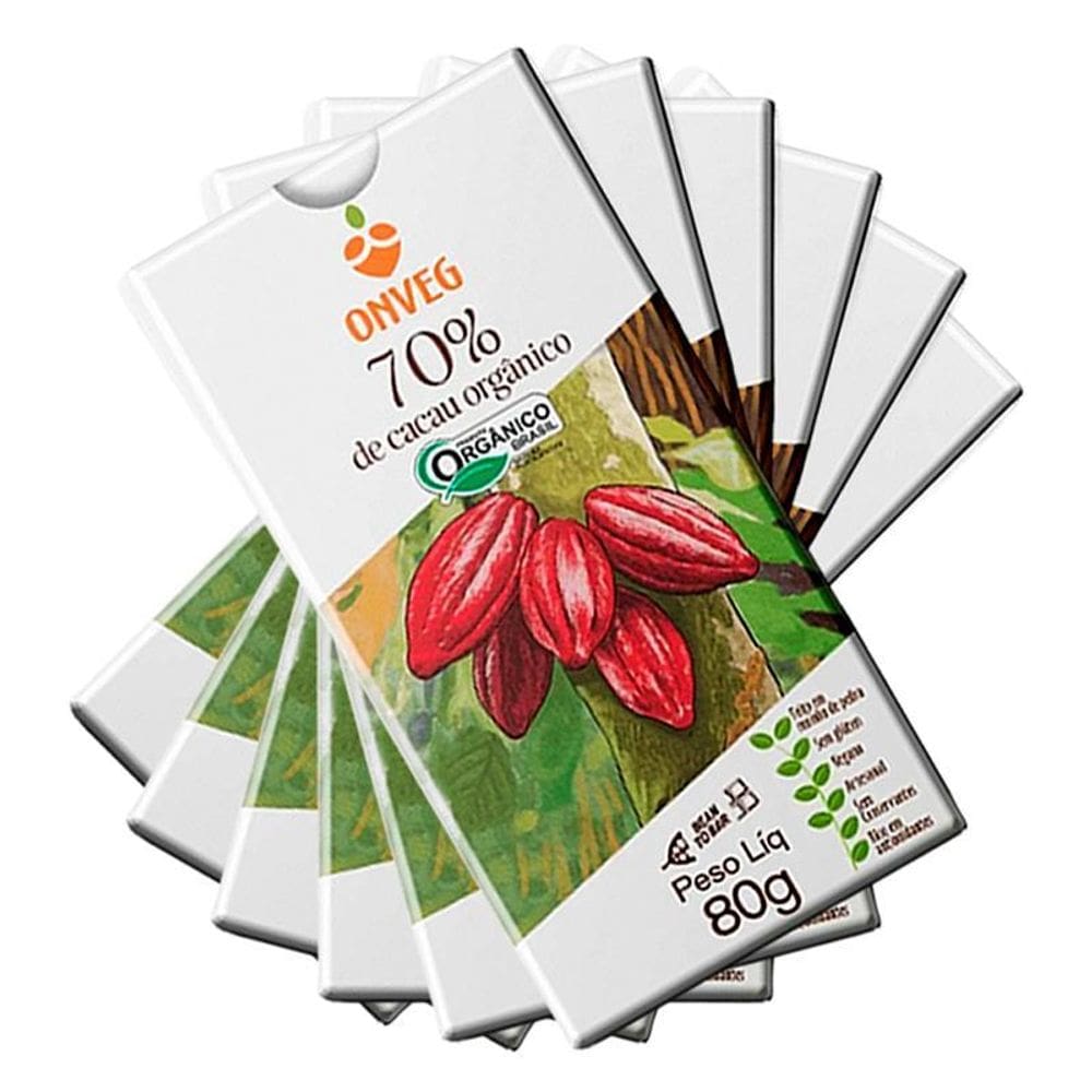 Kit 6X: Chocolate 70% Cacau Açúcar Demerara Orgânico Onveg