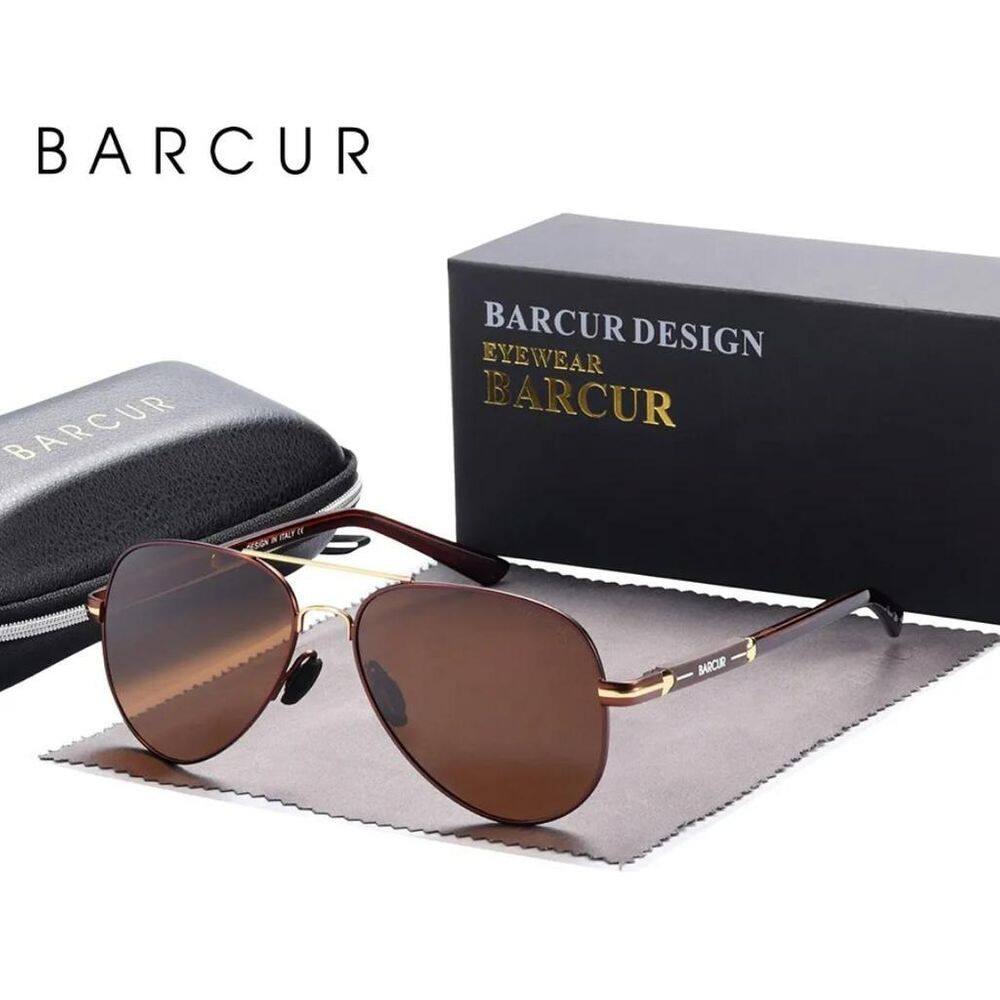 Óculos De Sol Barcur Aviador Masculino Lente Polarizada Brown