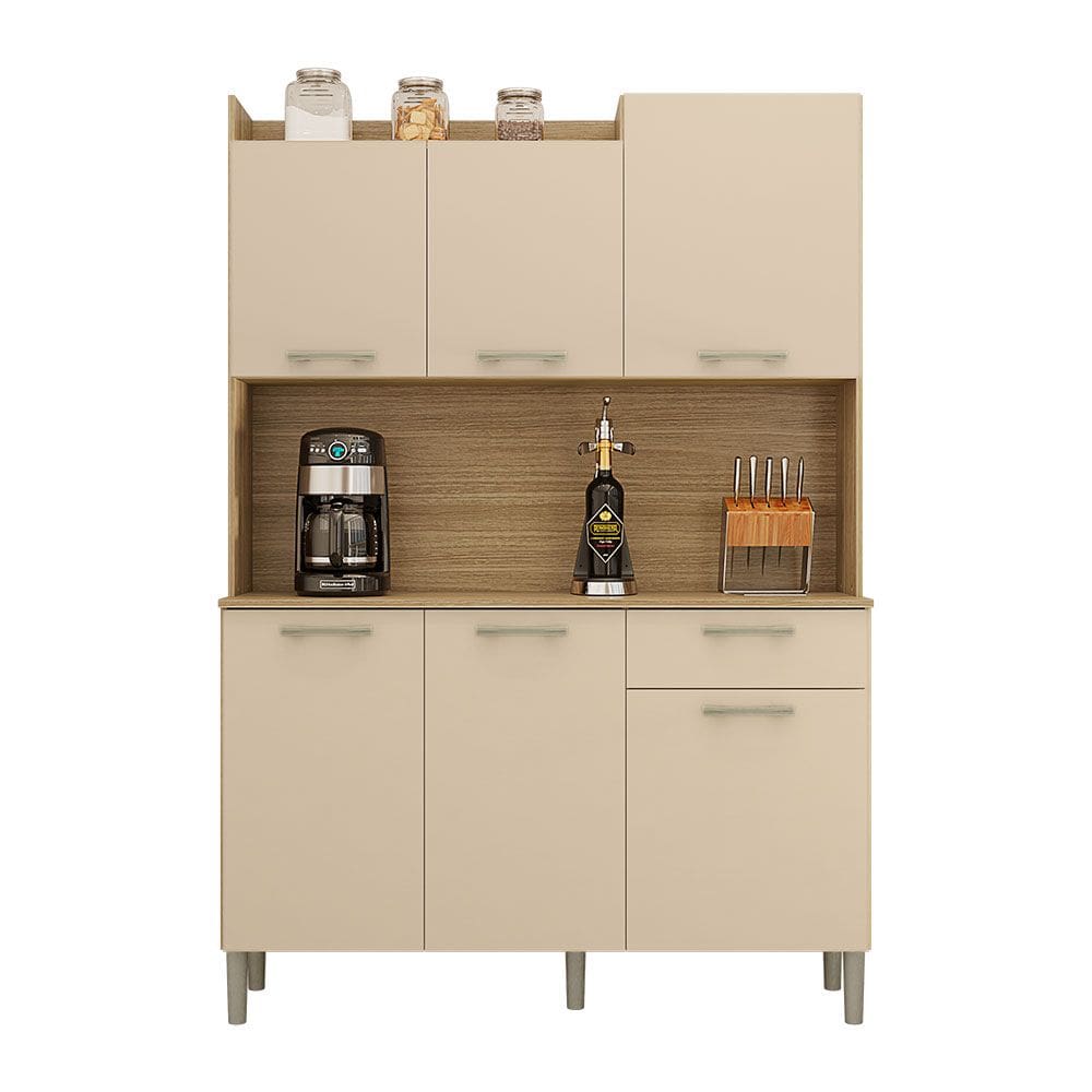 Armário de Cozinha Compacta 6 Portas e 1 Gaveta 121cm Florença Freijó/Vanilla - Pallazio