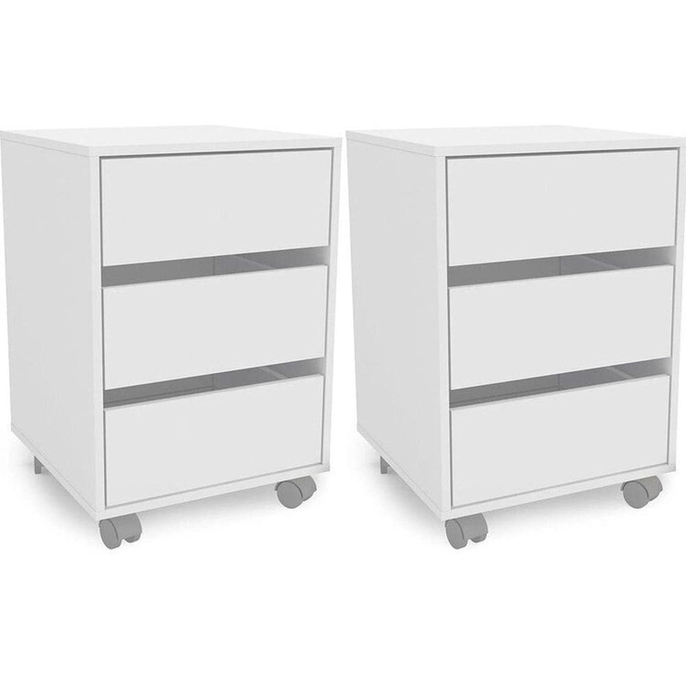 Kit 2 Gaveteiros Mauá 450mm 3 Gavetas com Rodízios Branco