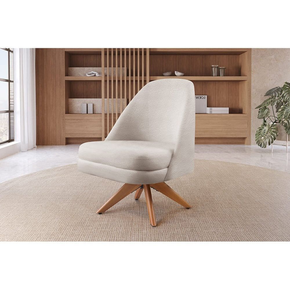 Poltrona Stella Decorativa Giratória Bouclé Nude