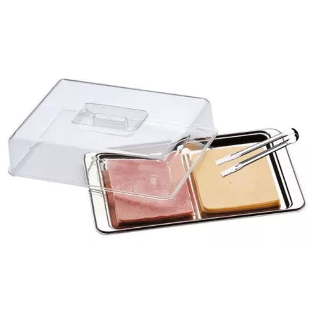 Kit Porta Frios Inox Com Tampa 2 Divisórias Com Pegador