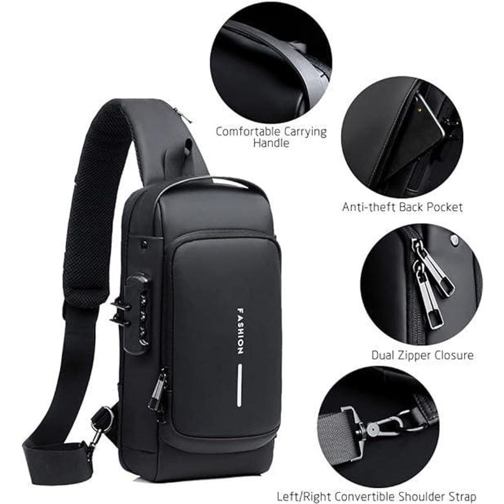 Pochet Masculina Com Cadeado À Prova D`Água Anti-Roubo Preta