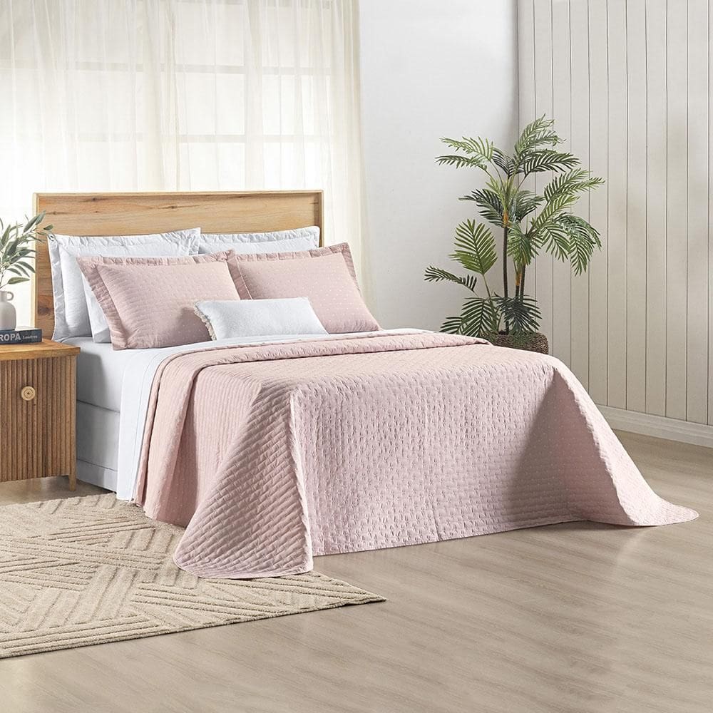 Kit Cobre Leito Colcha Marley Casal Dupla Face - Rosa