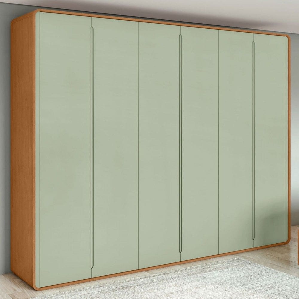 Guarda-Roupa Casal Loop 6 Portas 6 Gavetas Amêndoa Clean/Salvia - Móveis Lopas