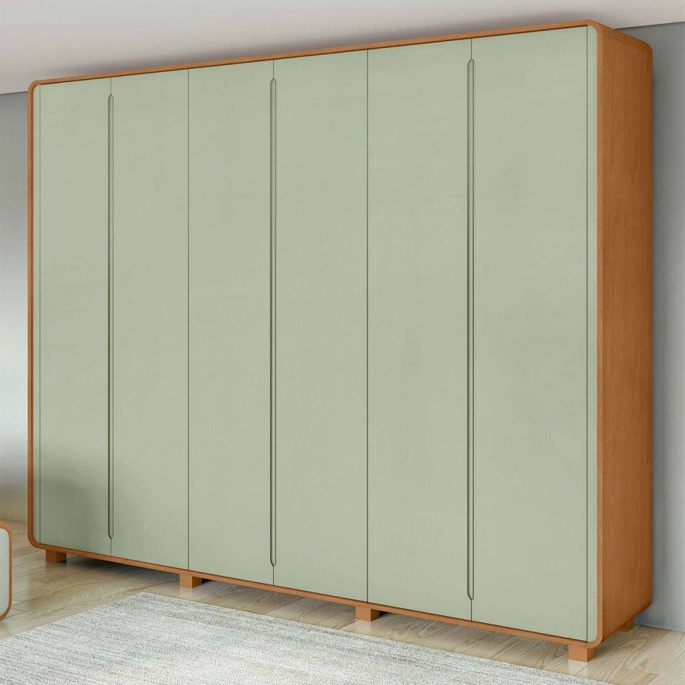 Guarda-Roupa Casal Loop 6 Portas 6 Gavetas Amêndoa Clean/Salvia 86808.58 - Móveis Lopas