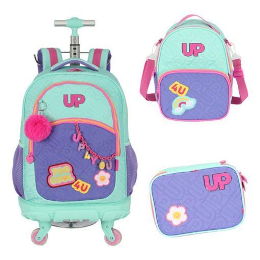 Kit Mochila Carrinho Rodinhas 360 Led Up4You Porta Laptop
