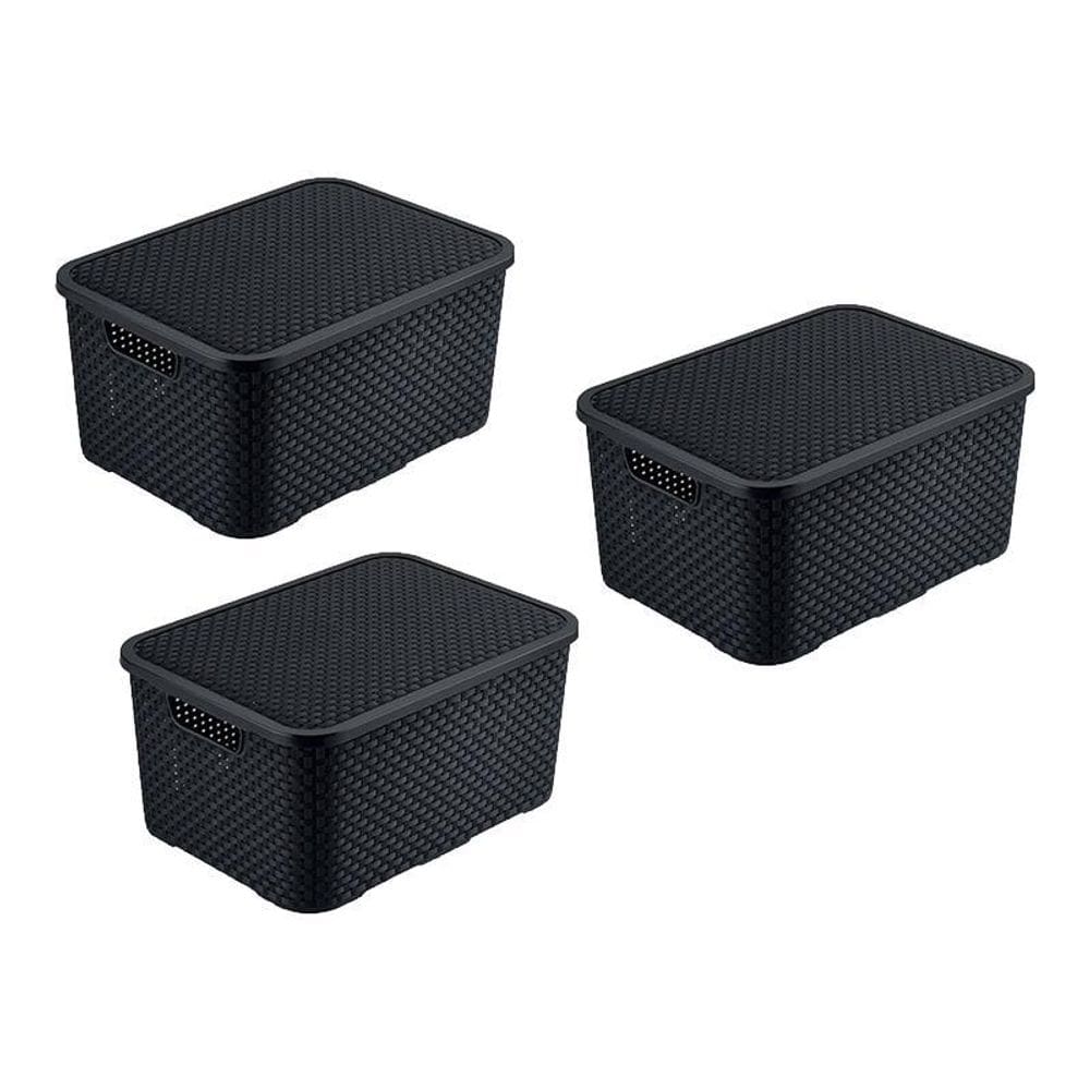 Kit 3 Caixas Organizadora Rattan 7 Litros Tampa Preta 25588