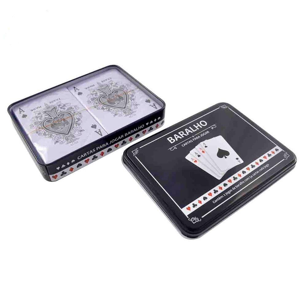 Jogo De Baralho Na Lata 02 Jogos De 54 Cartas Plastificada