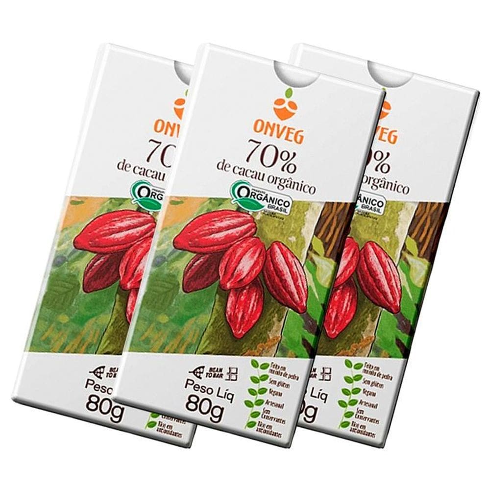 Kit 3X: Chocolate 70% Cacau Açúcar Demerara Orgânico Onveg