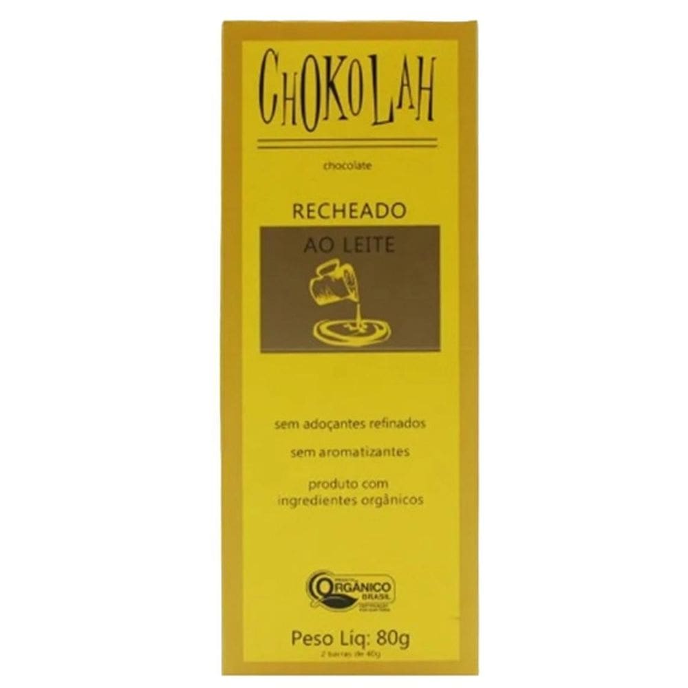 Chocolate Ao Leite 40% Cacau Recheado Orgânico Chokolah 80G