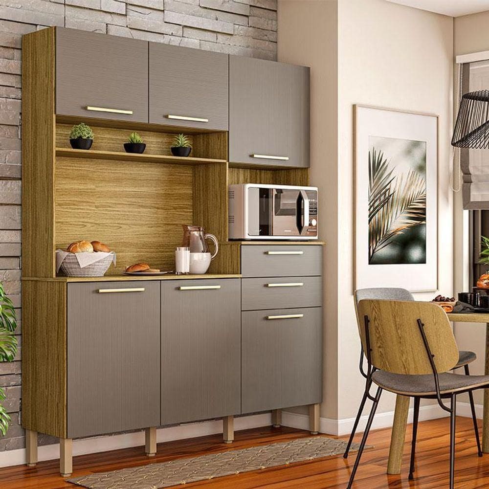 Cozinha Ambiente Montesa 6 Portas E 2 Gavetas Freijó Gris - Kits Paraná