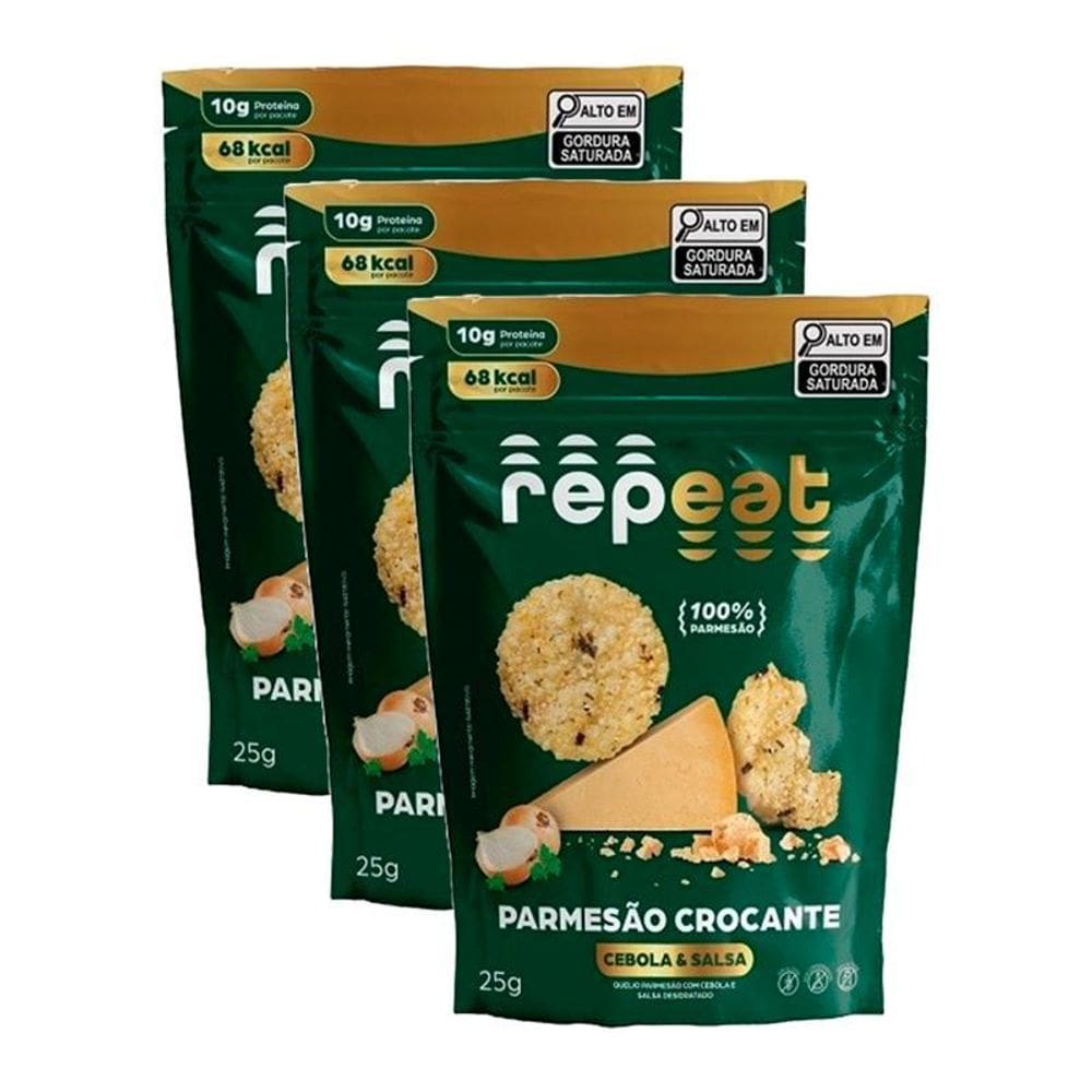 Kit 3X: Snack De Parmesão Crocante Cebola E Salsa Repeat 25G