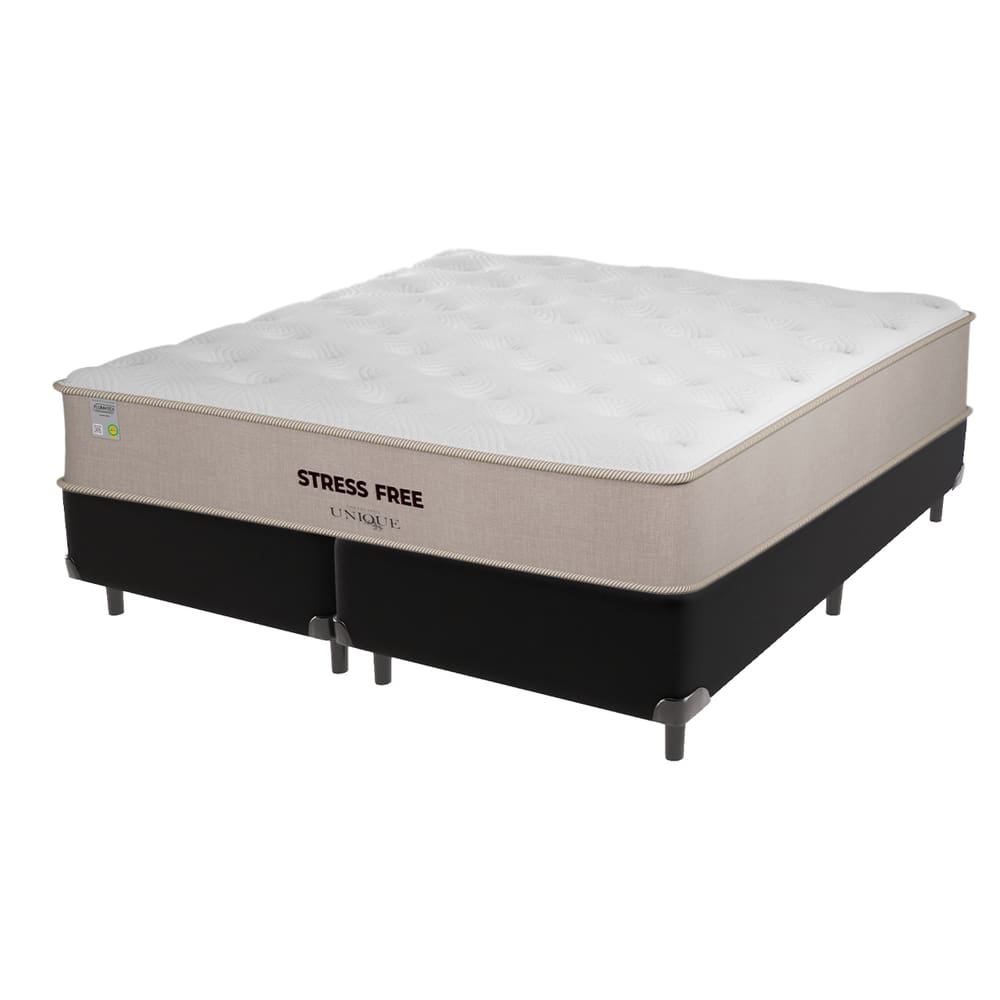 Cama Box Preto e Colchão Queen StressFree espuma D28 Unique