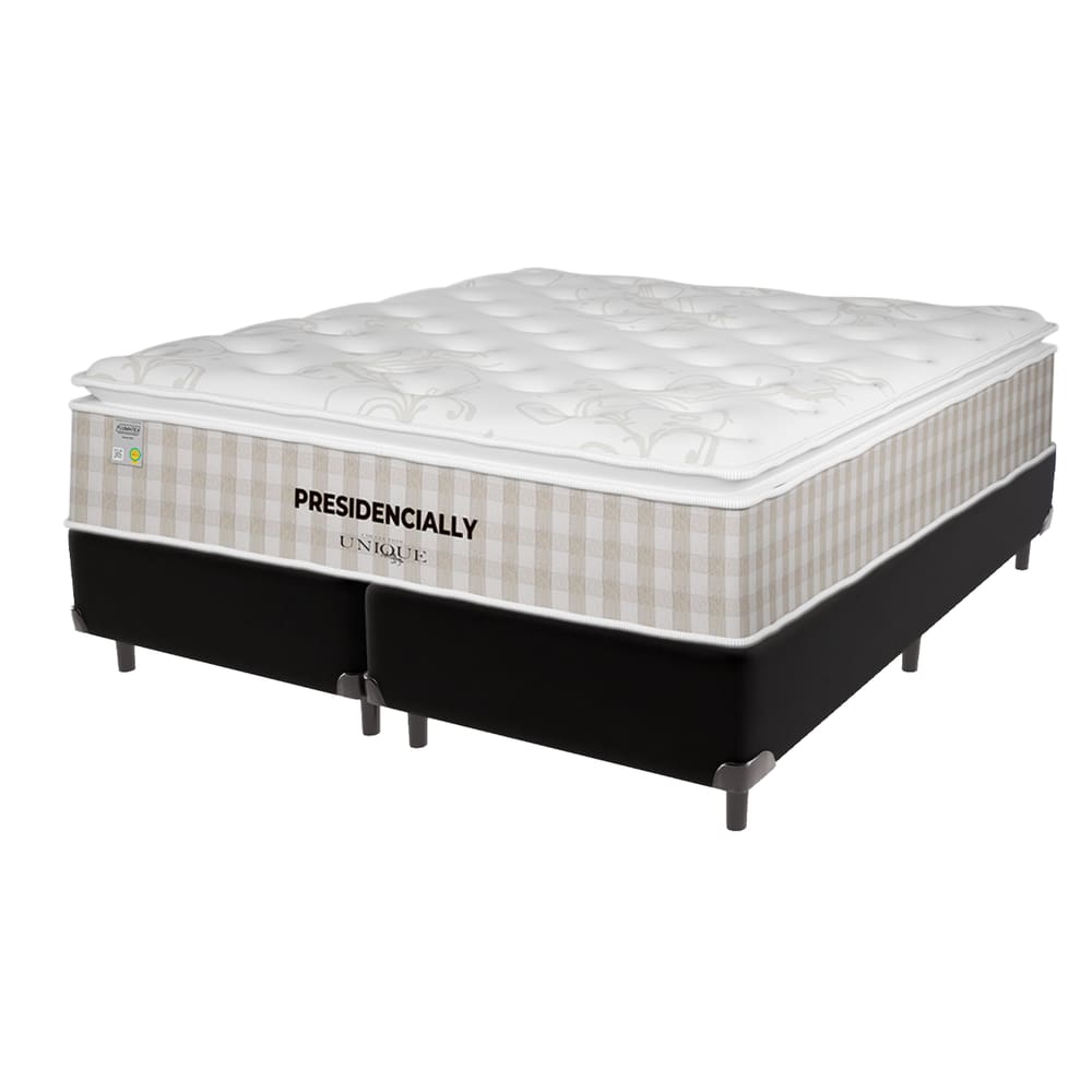 Cama Box Preto e Colchão King Presidencially Molas Unique