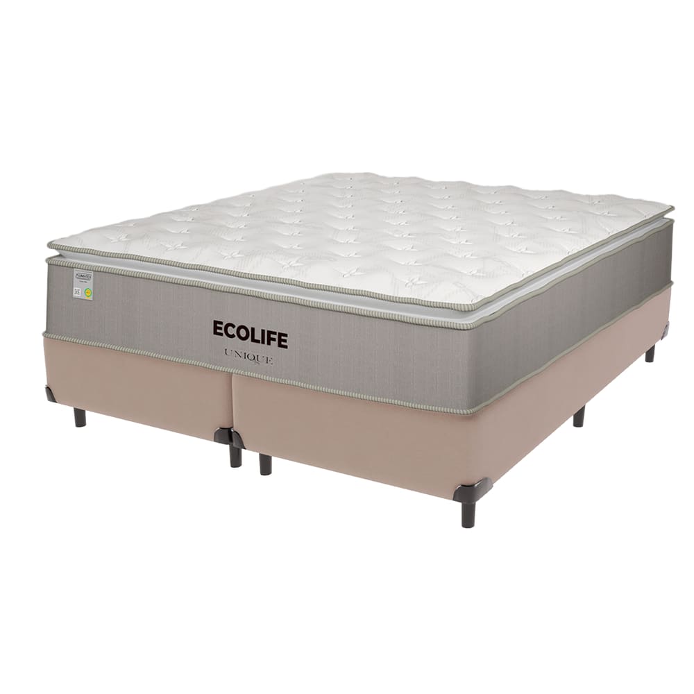 Cama Box Bege Colchão Queen Ecolife Molas Ensacadas Unique