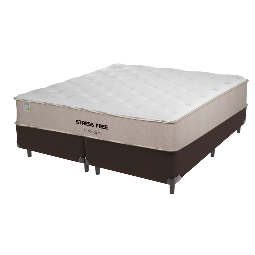 Cama Box Marrom e Colchão Queen StressFree espuma D28 Unique