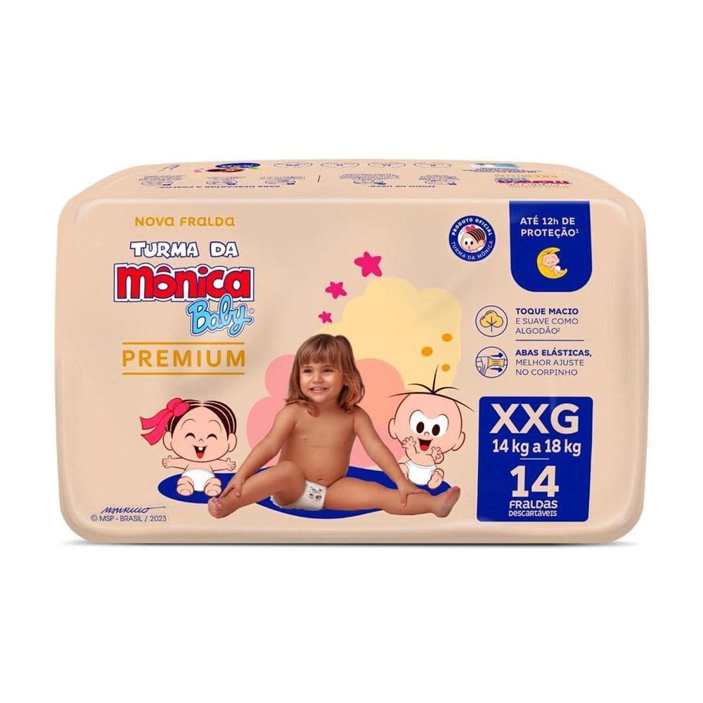 Fralda Turma Da Mônica Premium Tamanho Xxg 14 Unidades Turma