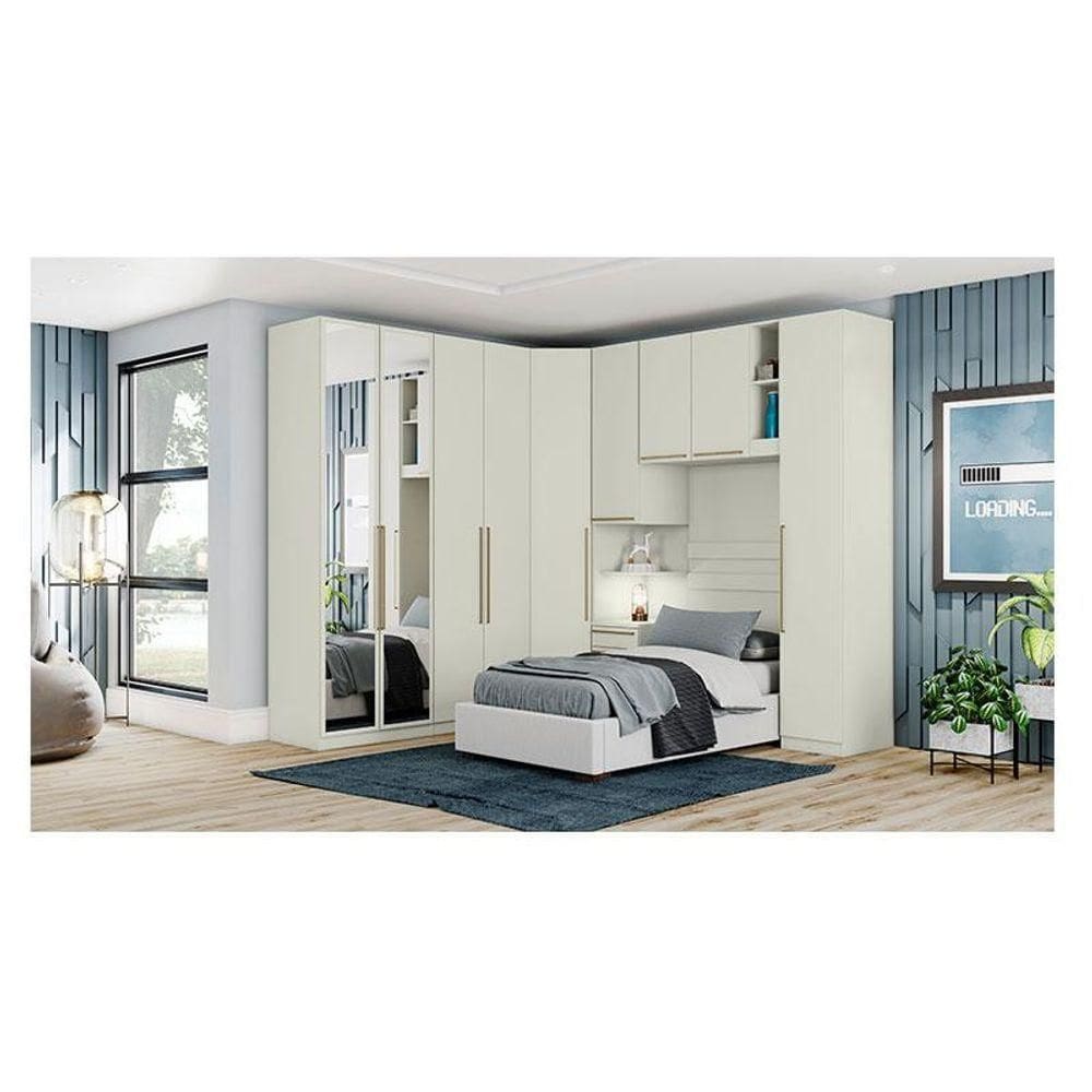 Quarto Modulado Solteiro Ambiente Composição 4 New Predileto 6 Peças Areia - Henn