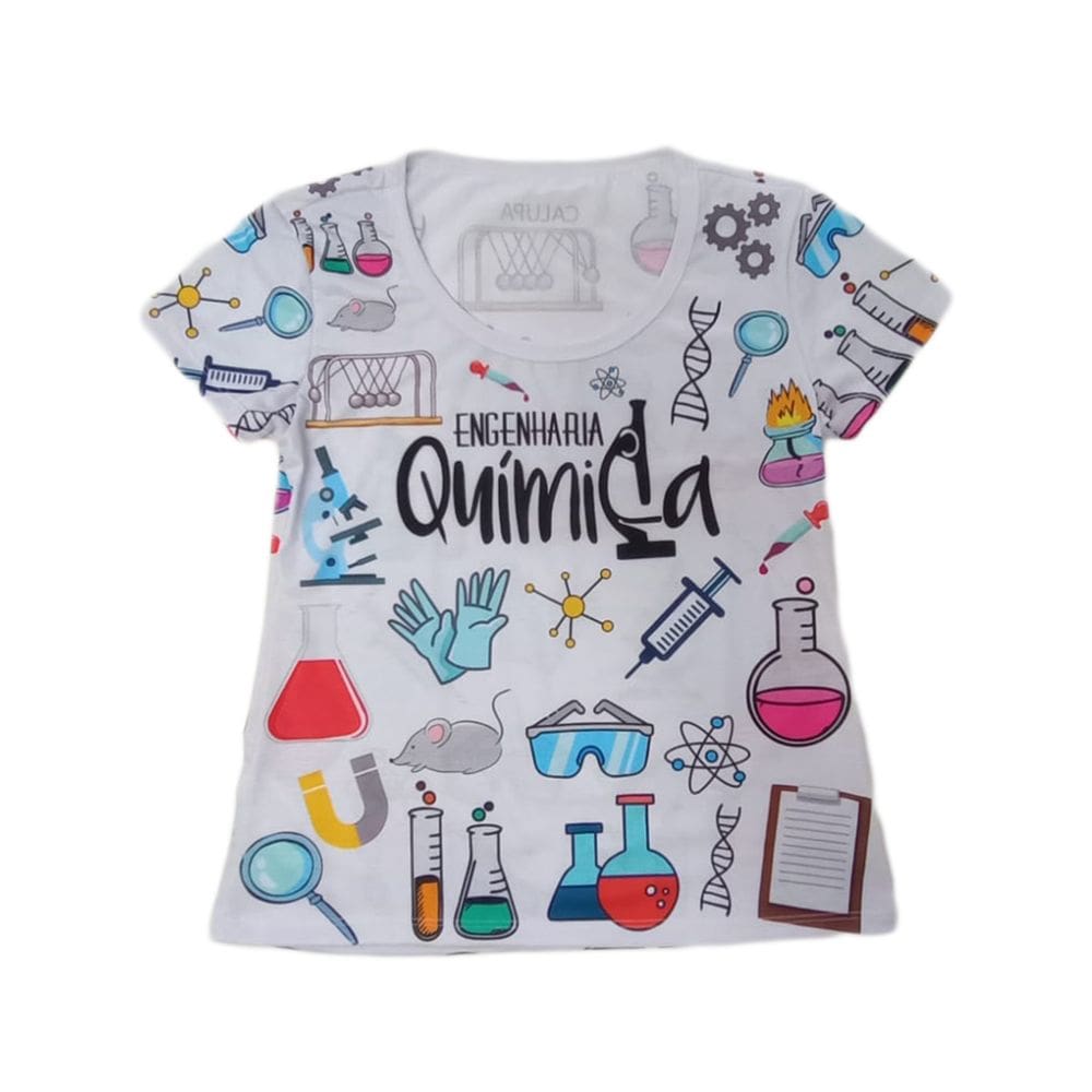 Camiseta Feminina Manga Curta Estampada Engenharia Química