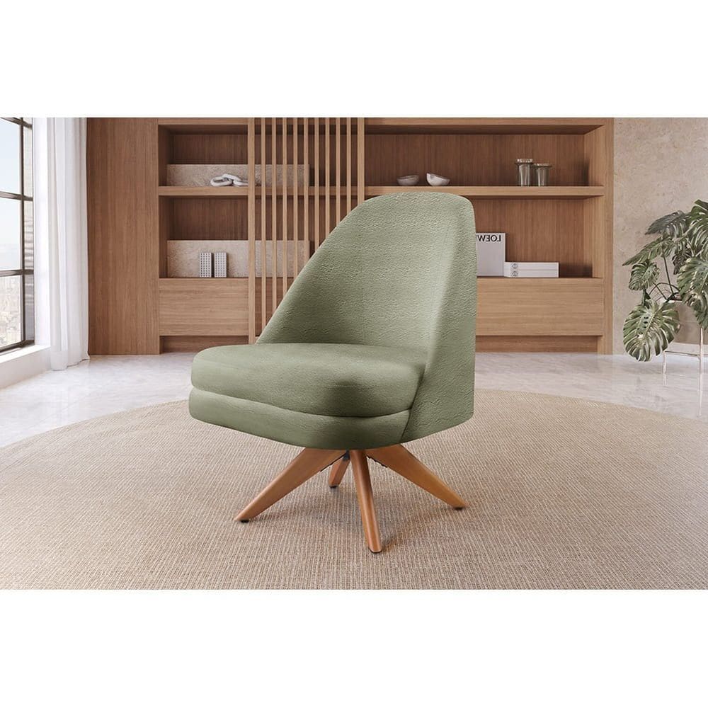 Poltrona Stella Decorativa Giratória Bouclé Verde