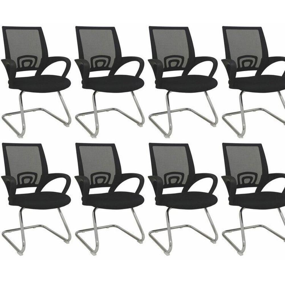 Kit 8 Cadeiras para Escritório Interlocutor Visitante Preto