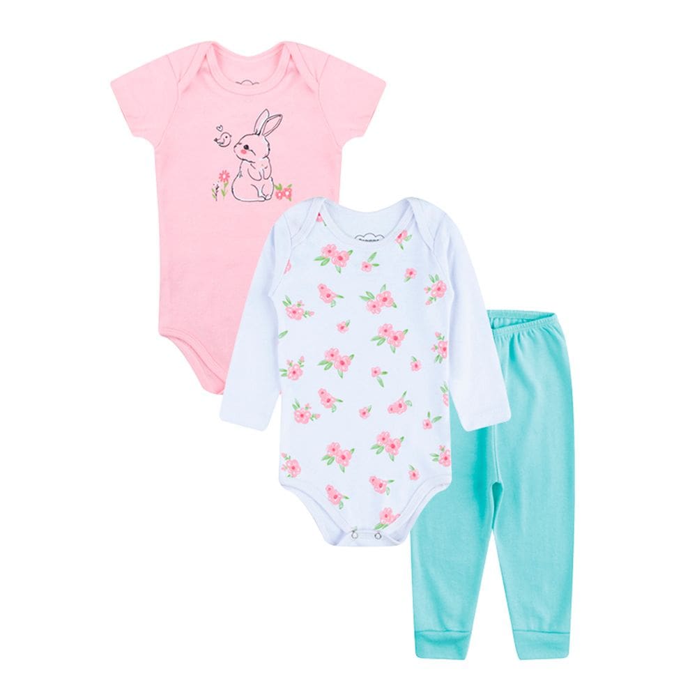 Roupinha de criança Conjunto Bebe Body + Calça enxoval Menina Kit 3 Peças