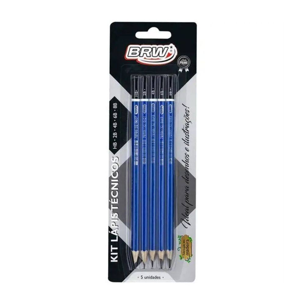 Kit Lápis Técnicos HB-8B Blister com 5 BRW