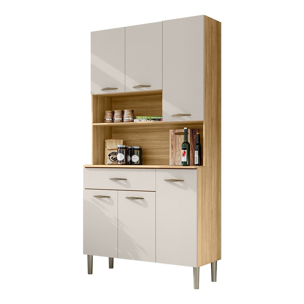 Armário de Cozinha Compacta 6 Portas e 1 Gaveta 90cm Baco Freijó/Soft - Pallazio