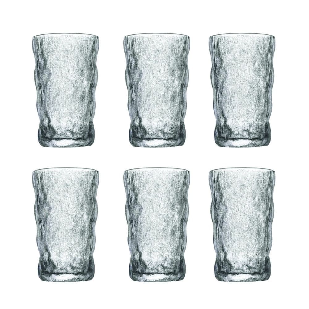 Jogo 6 Copos de Vidro Detalhado Para Bebidas e Drinks 370ml