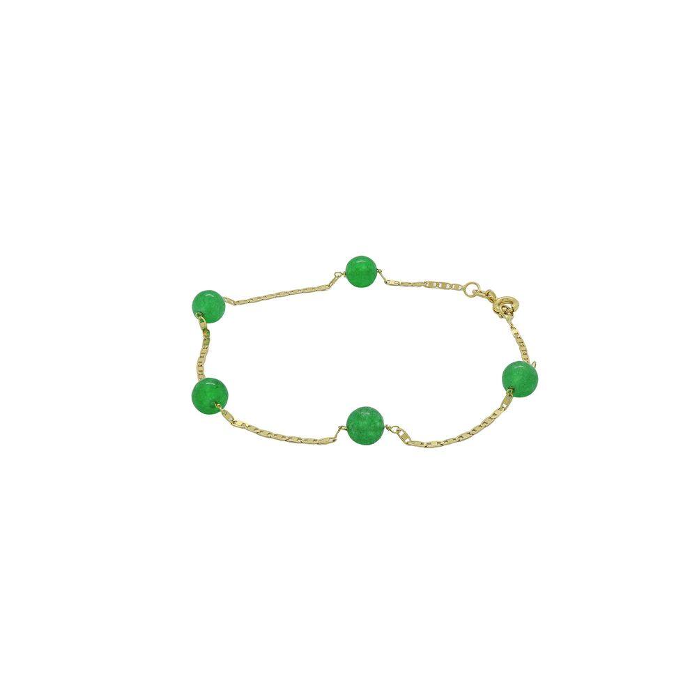 Pulseira Elo Cadeado Ouro 18k Com Cristal Verde