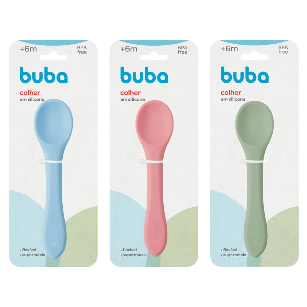 Colher em Silicone Infantil Super Macia Flexível Bebê - Buba Baby