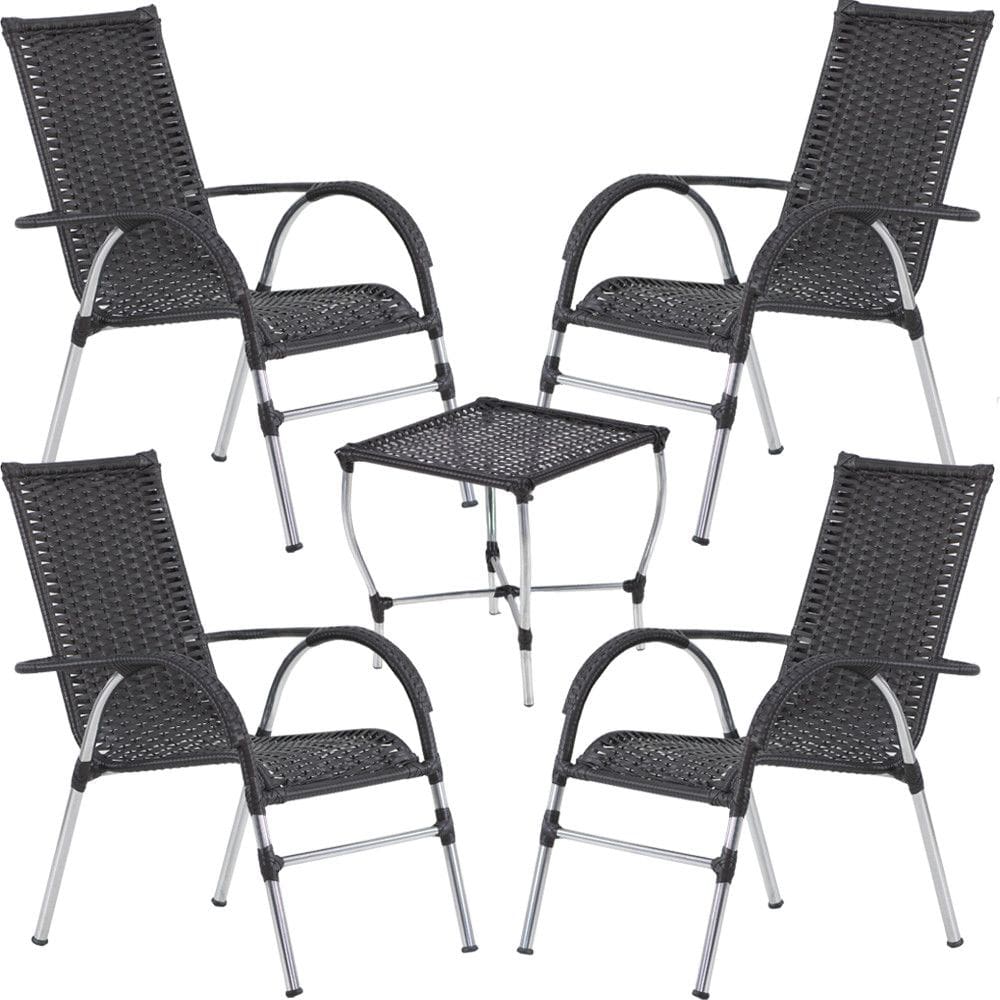 Conjunto de 4 Cadeiras e mesa de centro Área Externa Resistente a Chuva e Sol Trama