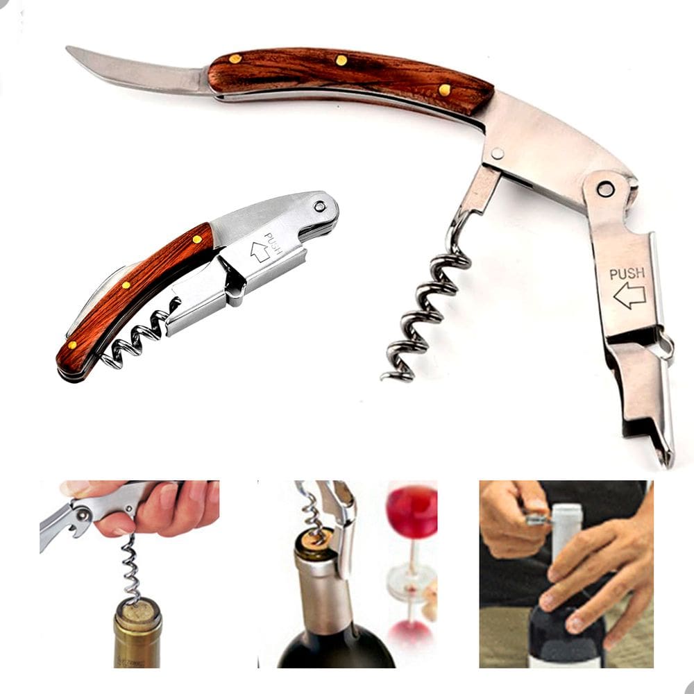 Saca-rolhas Abridor de Vinho Garrafas Profissional Manual Aço Inox 2 Estágios Lorben