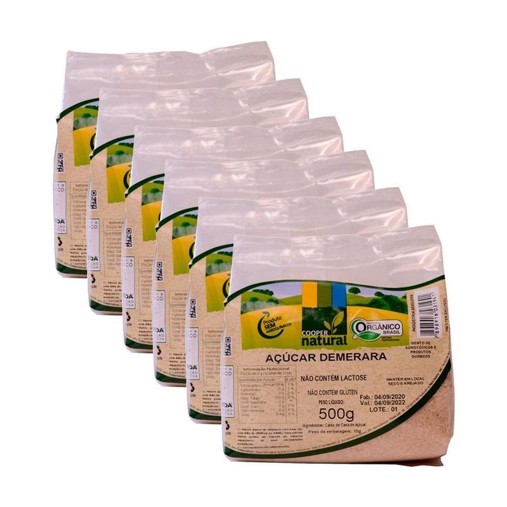 Kit 6X: Açúcar Demerara Orgânico Coopernatural 500G