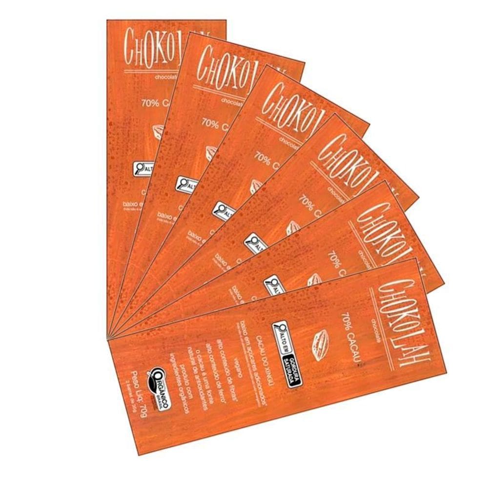 Kit 6X: Chocolate 70% Cacau Baixo Em Açúcares Orgânico