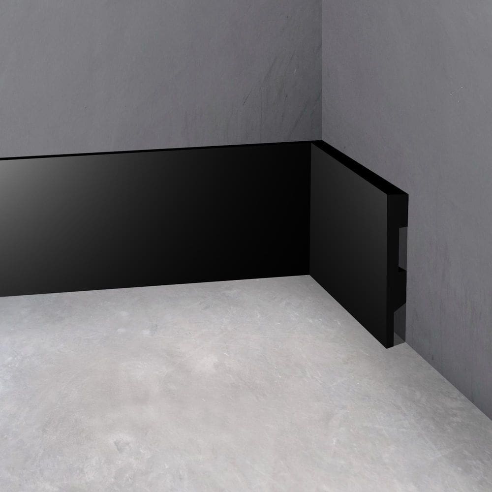Rodapé Poliestireno 10Cm Liso Preto 1M Rm Decor