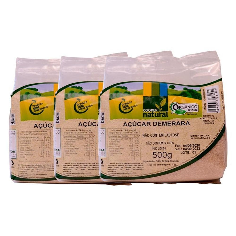 Kit 3X: Açúcar Demerara Orgânico Coopernatural 500G